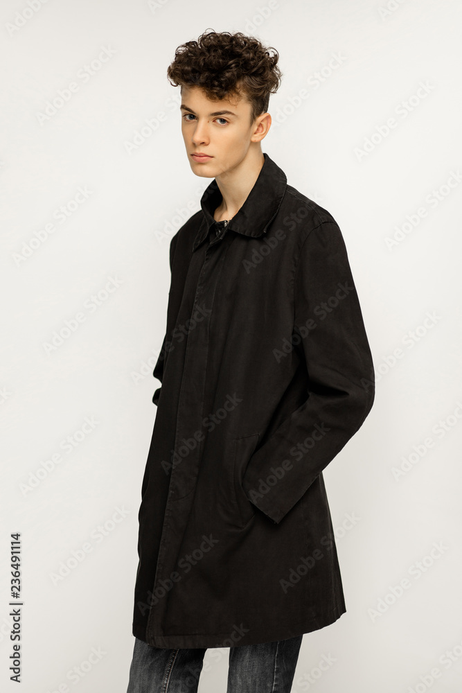 Man in black trench coat cheap