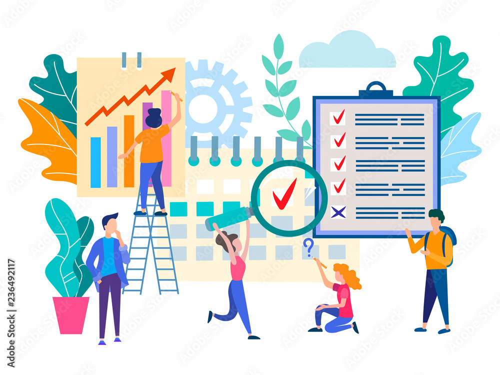 Obraz premium Marketers, managers analyze the data and organize the workflow.