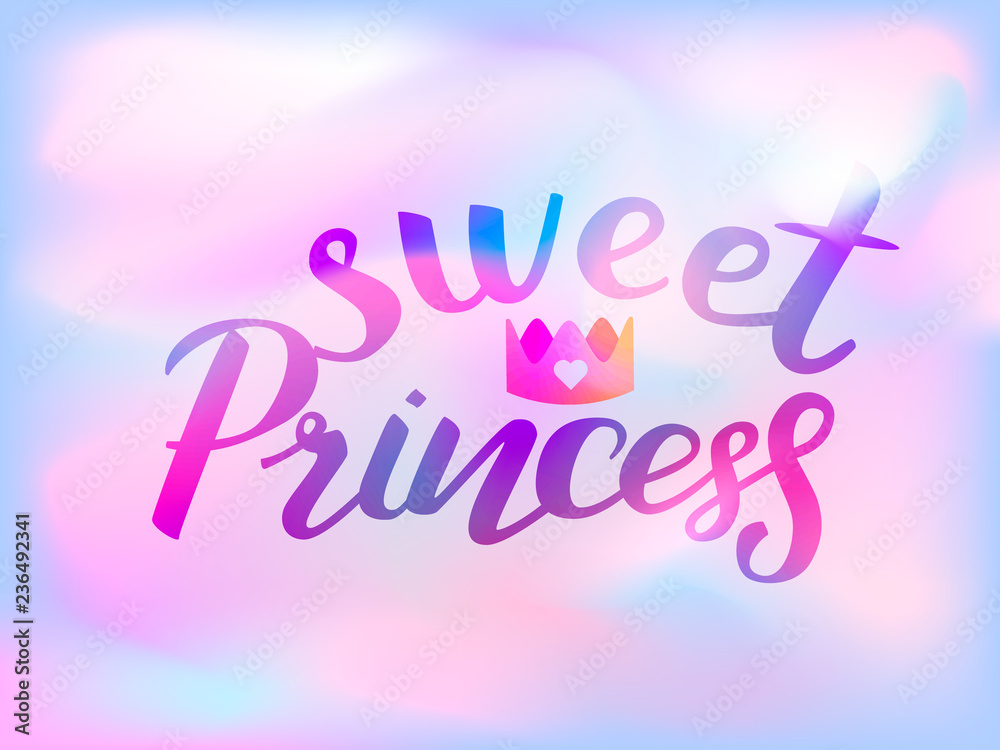 Lettering Sweet Princess with pink crown. Vector illustration