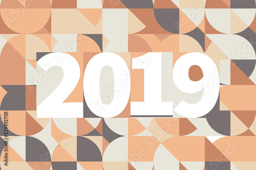 2019 new year greeting card with abstract hipster pattern on backgound