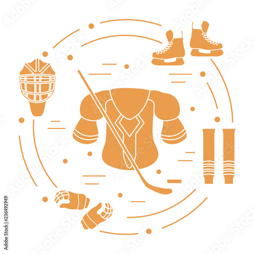 Hockey equipment. Winter sports elements.