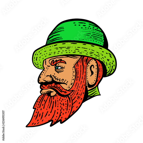 Hipster Wearing Bowler Hat Etching Color