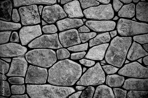 Textured stone wall in black and white
