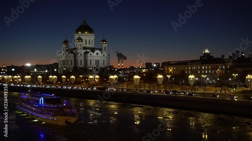 The Cathedral of Christ the Saviour at winter sunset, Moscow, Russia