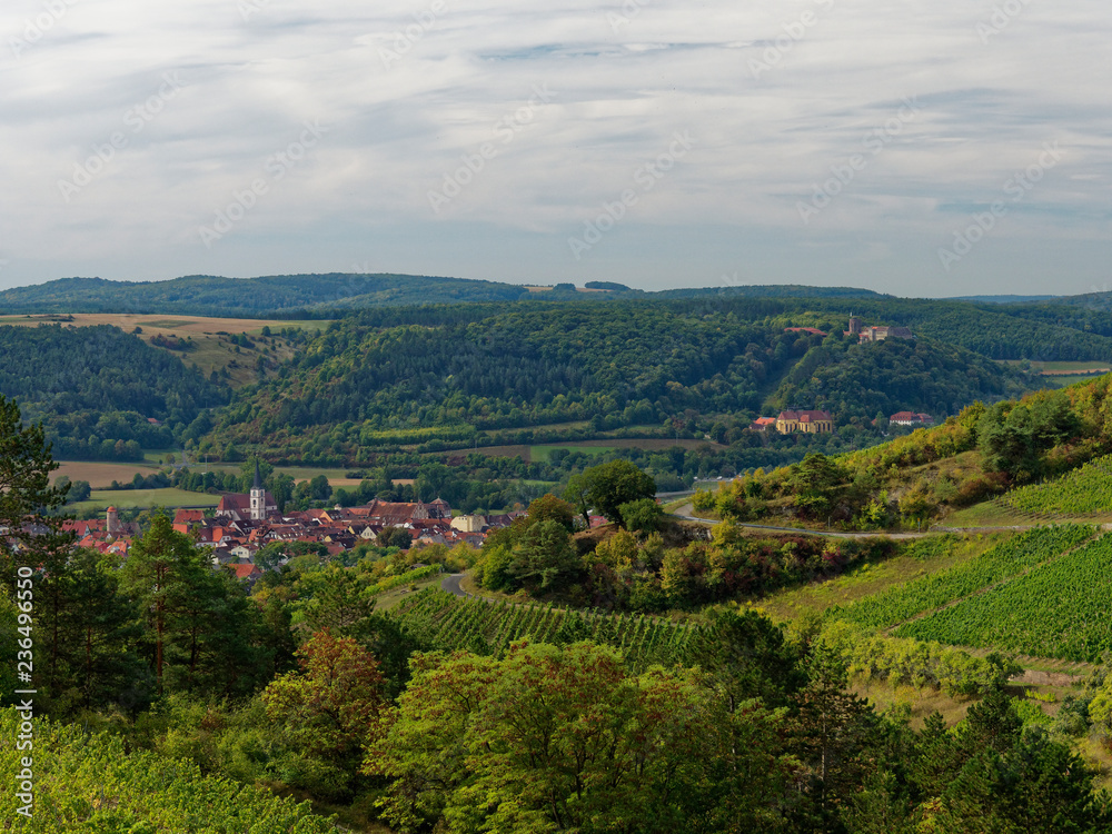 Obraz premium Muschelkalkfelsen und Naturschutzgebiet Hammelberg bei Hammelburg, Landkreis Bad Kissingen, Unterfranken,Franken, Bayern, Deutschland