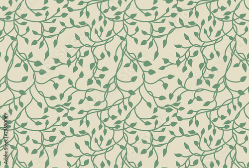 vines and ivy background with climbing leaves in green on a pastel yellow background in a pretty charming random pattern design  hand drawn spring floral wallpaper