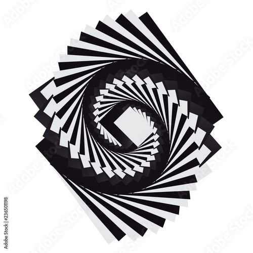 Dynamic illusion in the style of Escher. 3D object. Psychology and philosophy  a sample for printing. Black and white fractal background. Surrealism. 