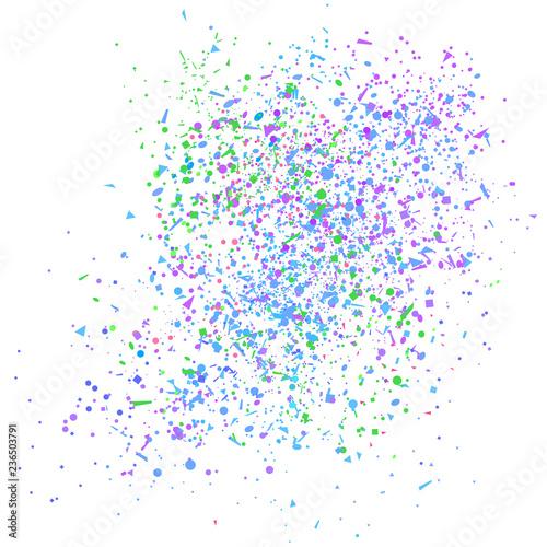 Confetti on isolated white. Texture with falling geometric elements. Abstract background. Pattern for design. Print for polygraphy, banners, flyers and textiles