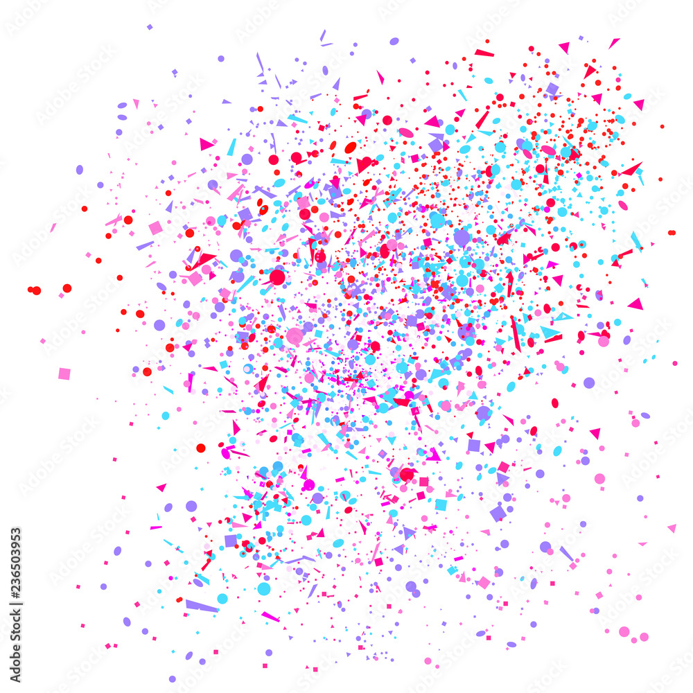Confetti on isolated white. Texture with falling geometric elements. Abstract background. Pattern for design. Print for polygraphy, banners, flyers and textiles Confetti on isolated white. Texture with falling geometric elements. Abstract background. Pattern for design. Print for polygraphy, banners, flyers and textiles
