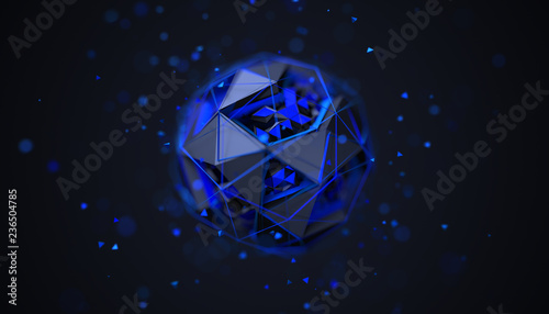 Abstract 3d rendering of polygonal sphere. Geometric shape, futuristic modern background design © VAlex