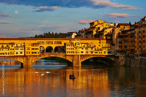 View of medieval stone bridge Ponte Vecchio and the Arno River in Florence, Tuscany, Italy. Florence is a popular tourist destination of Europe. © Petr Bonek