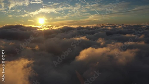 Cloud inversion sunrise flying forwards slowly