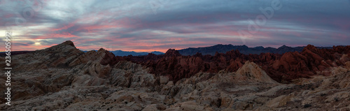 Beautiful panoramic American Landscape during a cloudy sunrise. Taken in Valley of Fire State Park, Nevada, United States. © edb3_16
