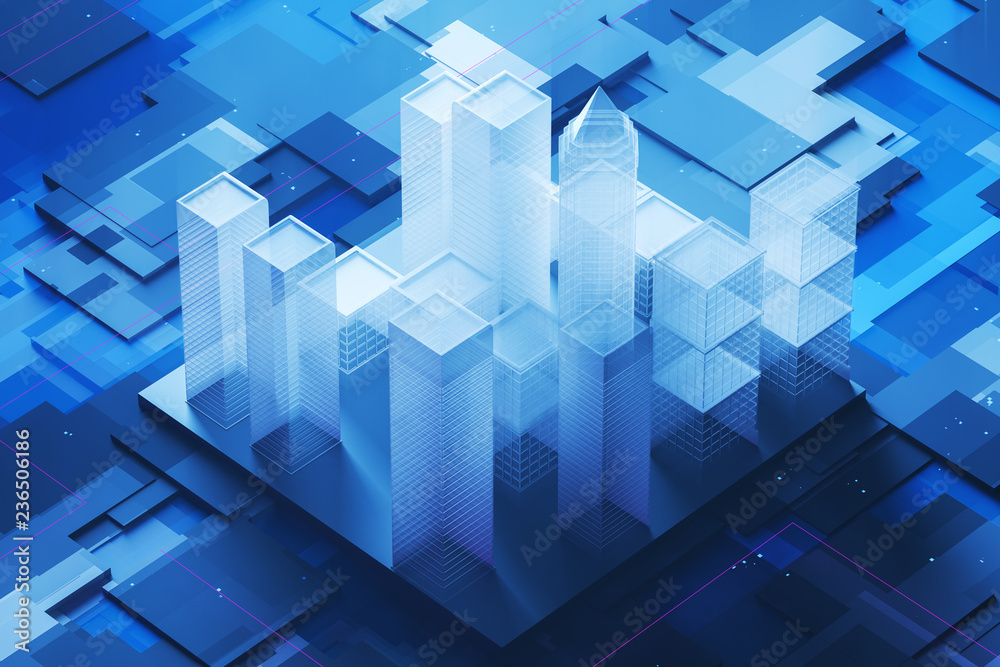 Blue city model on motherboard