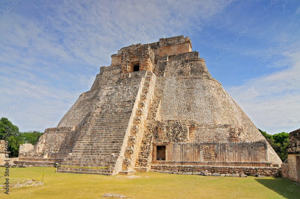 The Pyramid of the Magician (Pyramid of the foreteller) a Mesoamerican step pyramid located in the ancient, Pre Columbian city of Uxmal, Mexico.
