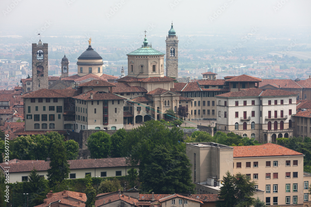 Panorama of Upper town of Bergamo, Italy