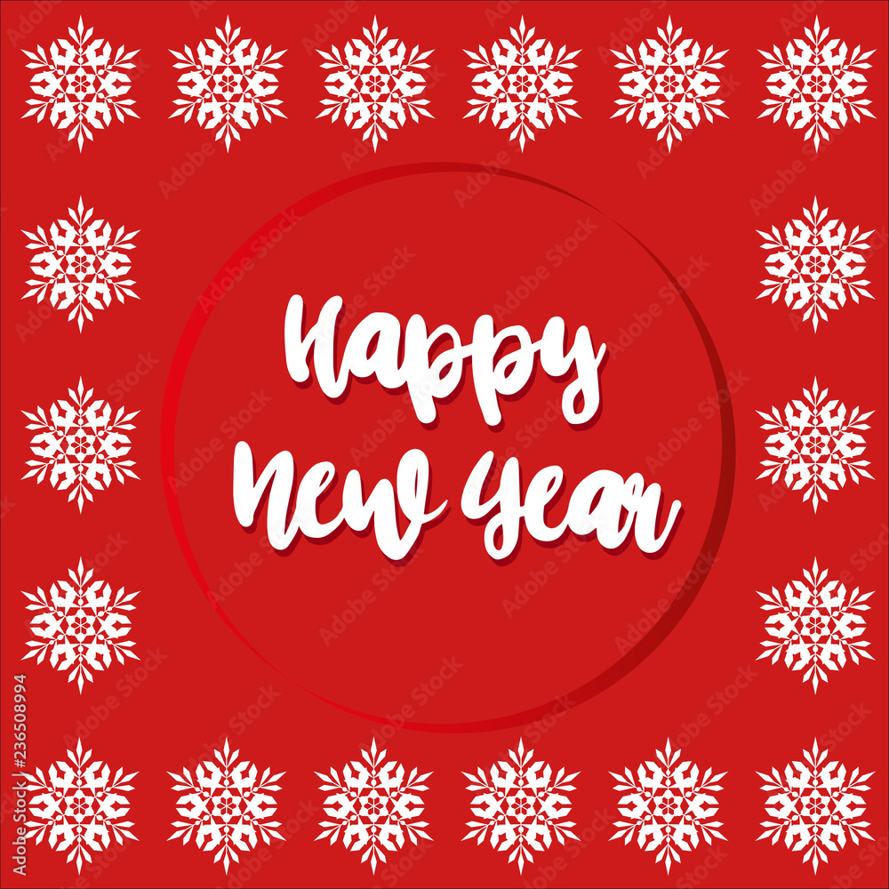 Happy New Year 2019 hand-lettering text on red background 4