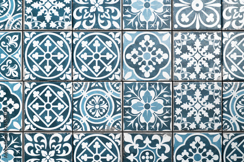 Texture of ceramic tiles in oriental East style. Turkish ceramic tiles lined on the wall. Ready idea for your design 