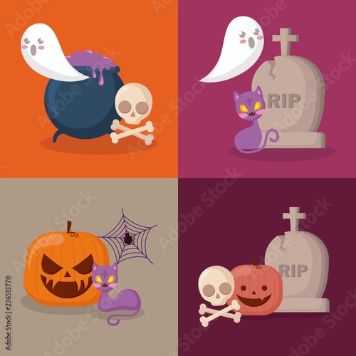 halloween celebration set icons