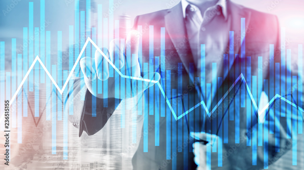 Trading and investment concept with candle chart, financial graph on blurred background abstract background. Trading and investment concept with candle chart, financial graph on blurred background abstract background.