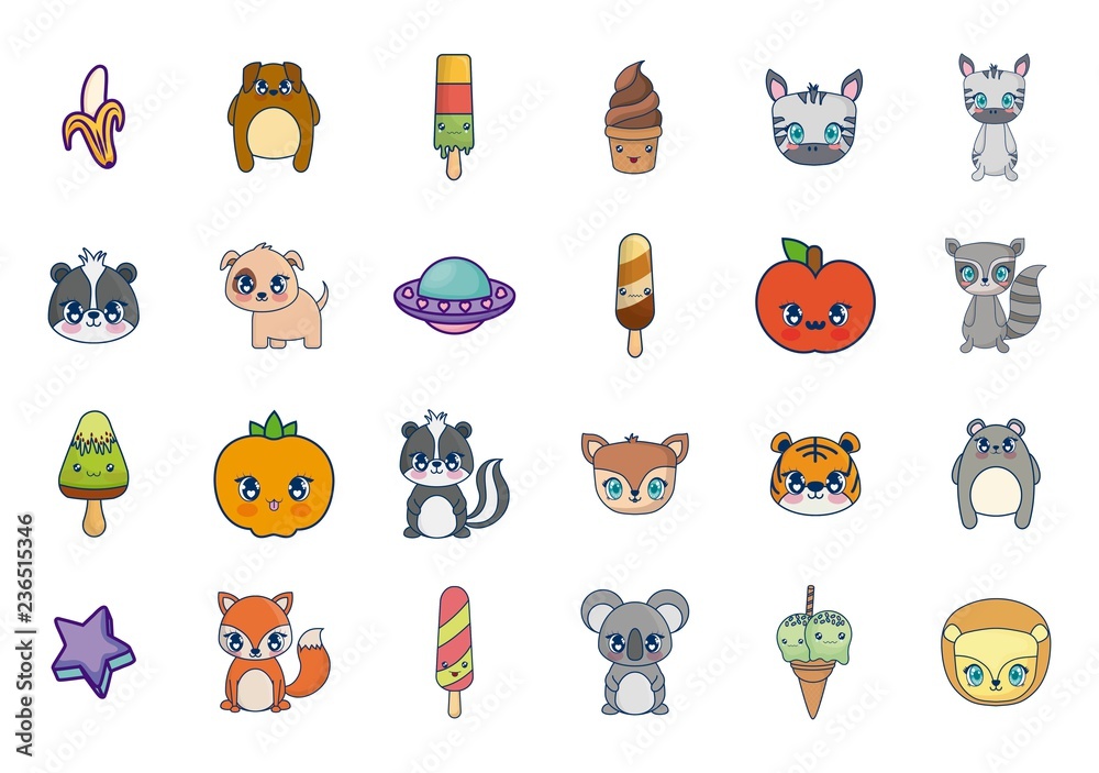 Obraz premium sweet and adorable kawaii set characters
