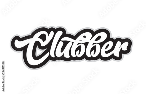 black and white clubber hand written word text for typography logo design
