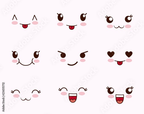 cute set of faces kawaii
