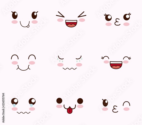 cute set of faces kawaii