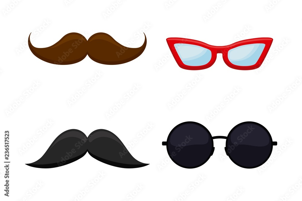 set of hipster mustache with glasses set of hipster mustache with glasses