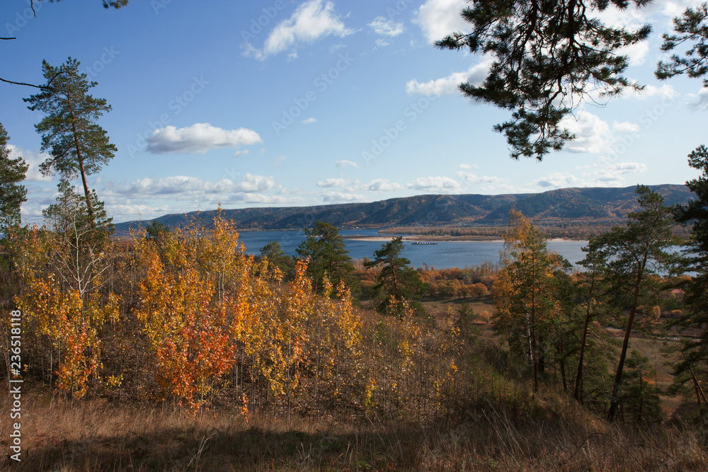 View on the Volga river and Zhiguli hills. The Autumn. View on the Volga river and Zhiguli hills. The Autumn.