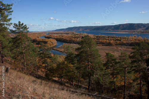 View on the Volga river and Zhiguli hills. The Autumn.