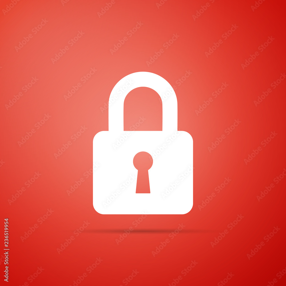Lock icon isolated on red background. Flat design. Vector Illustration Lock icon isolated on red background. Flat design. Vector Illustration