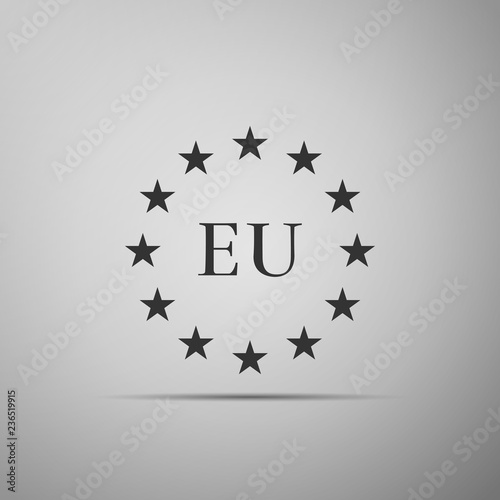 Flag of European Union icon isolated on grey background. EU circle symbol. Waving EU flag. Flat design. Vector Illustration