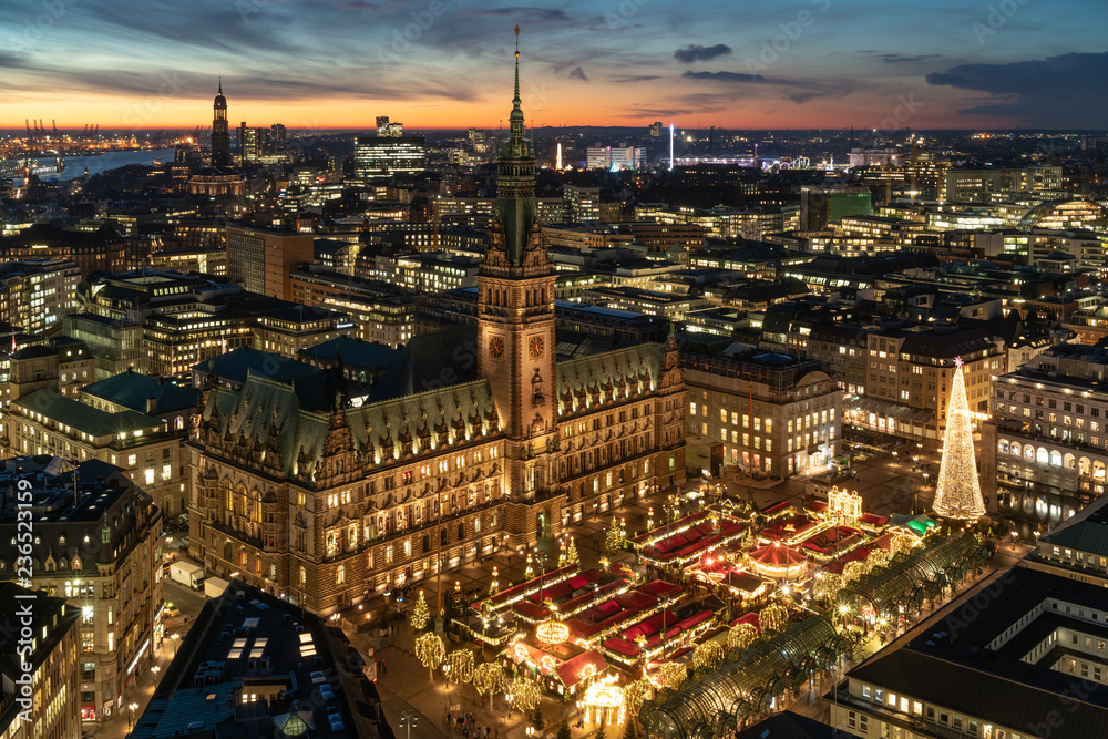 Obraz premium Weihnachtsmarkt Rathaus Hamburg