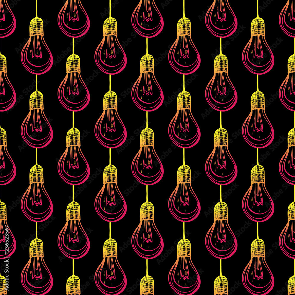 Vector lanterns, lamps on a dark background. Festive decoration. Neon lighting. Seamless pattern Vector lanterns, lamps on a dark background. Festive decoration. Neon lighting. Seamless pattern