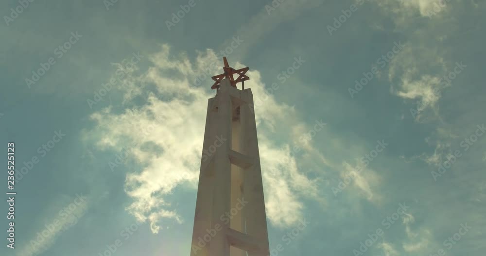 Low angle motion video Jewish star of David looking up towards cloudy sky religious