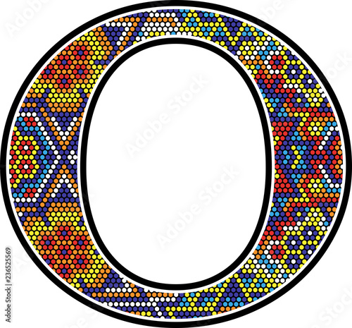 initial o with colorful dots abstract design with mexican huichol art style photo