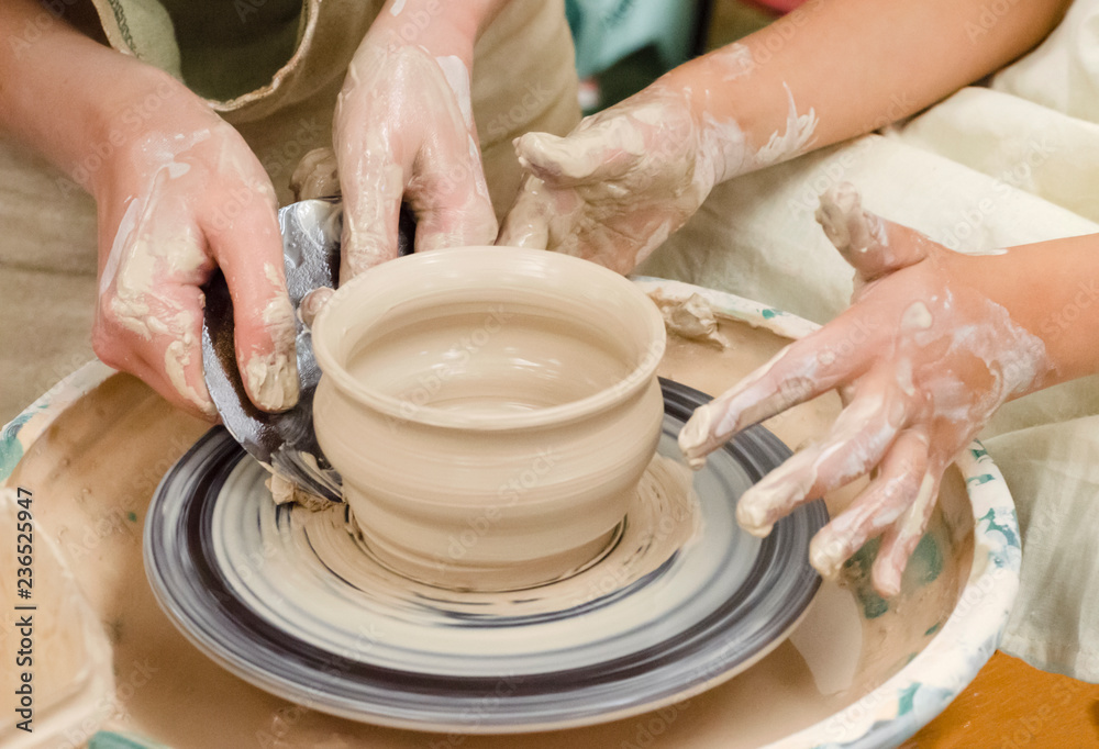 Making of pottery. handicraft. pottery training. technology for the manufacture of clay products