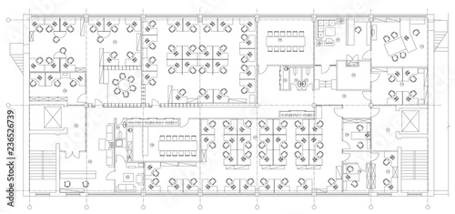 Standard office furniture symbols set used in architecture plans, office planning icon set, graphic design elements. Office room - top view plans. Vector isolated.