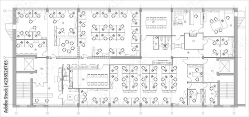 Standard office furniture symbols set used in architecture plans, office planning icon set, graphic design elements. Office room - top view plans. Vector isolated.