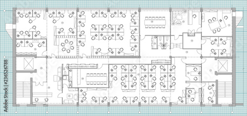 Standard office furniture symbols set used in architecture plans, office planning icon set, graphic design elements. Office room - top view plans. Vector isolated.