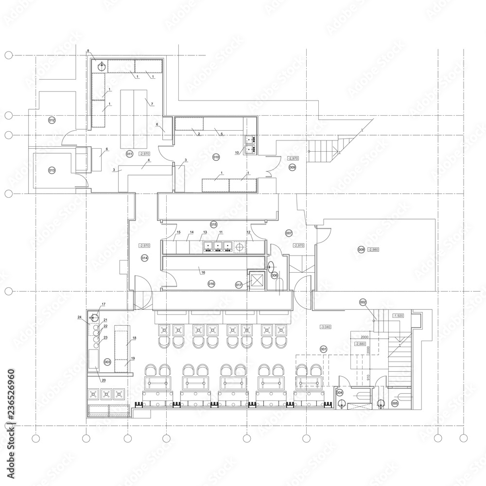 Standard cafe furniture symbols on floor plans