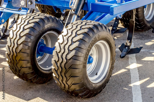 closeup of rear wheel of agricultural plant
