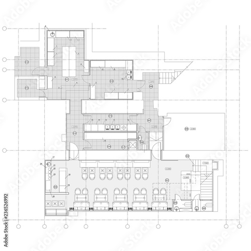 Standard cafe furniture symbols on floor plans