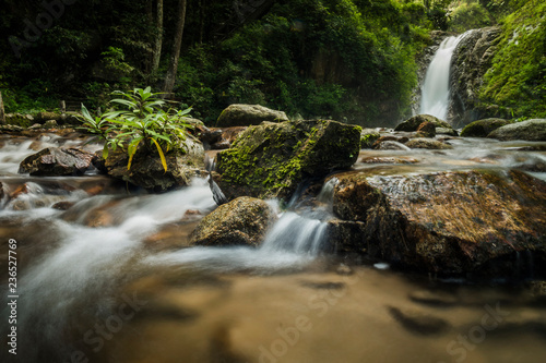 soft water of the stream in the natural park  Beautiful waterfall in rain forest.