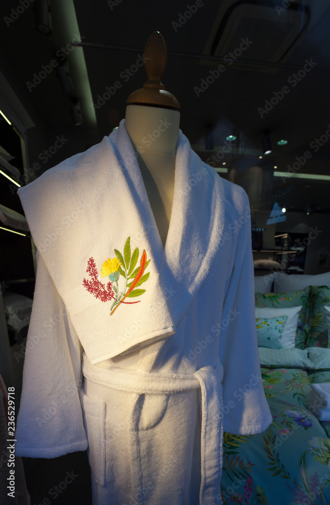 White embroidered bathrobe