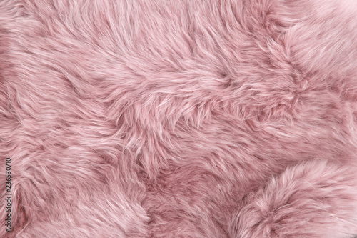 Pink sheep fur Natural sheepskin background texture photo