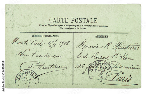 Vintage postcard unreadible handwriting Used paper background