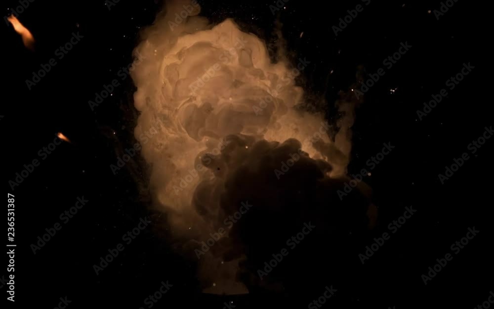 Huge explosion with smoke on black background