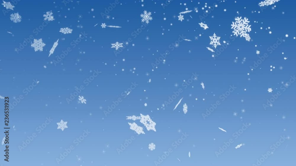 White glowing snowflakes falling on a cool blue background loop v2 White glowing snowflakes falling on a cool blue background loop v2